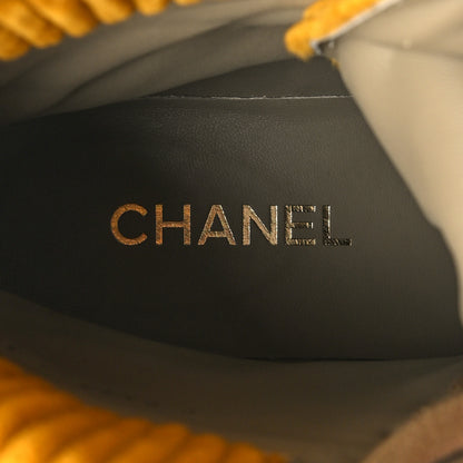 Chanel Suede Calfskin Velvet Laminated Quilted CC Combat Boots 38 Beige Yellow Gold 8 of 9