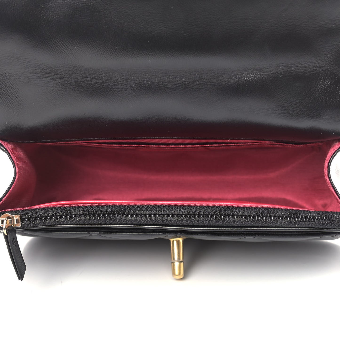 Shiny Lambskin Quilted Mini Flap Black