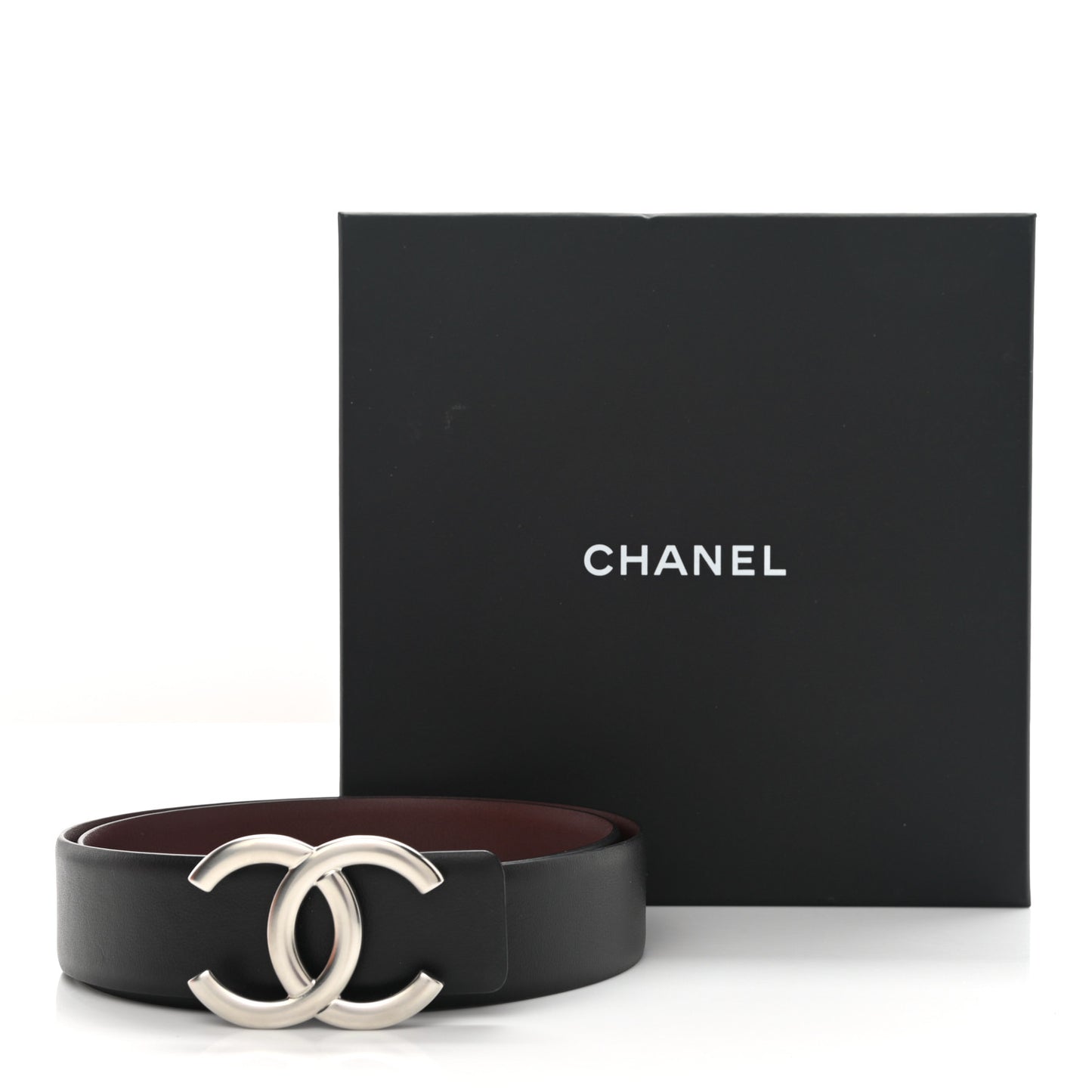 Calfskin CC Reversible Belt 75 Black Burgundy