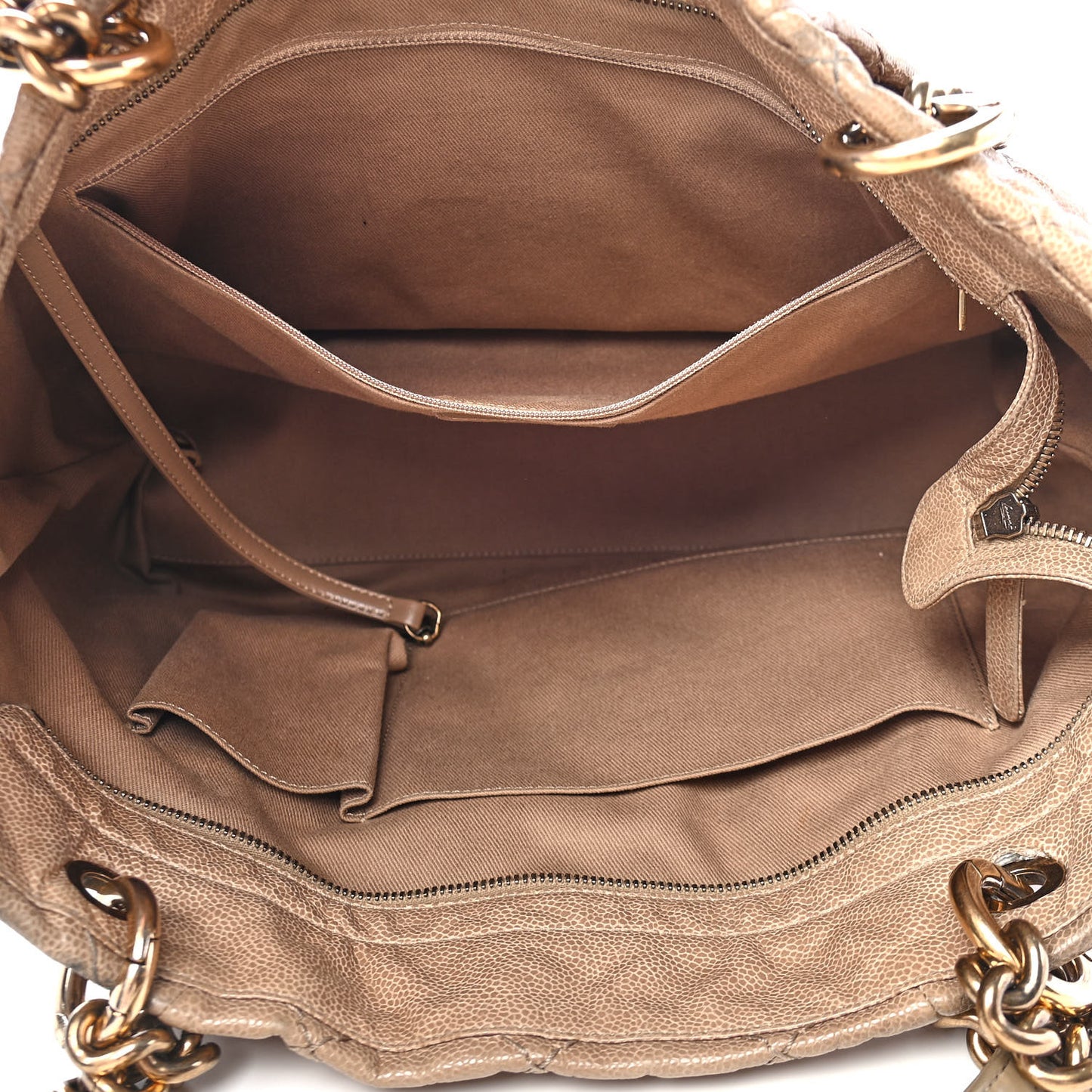 Crumpled Grained Calfskin Large Coco Pleats Tote Beige