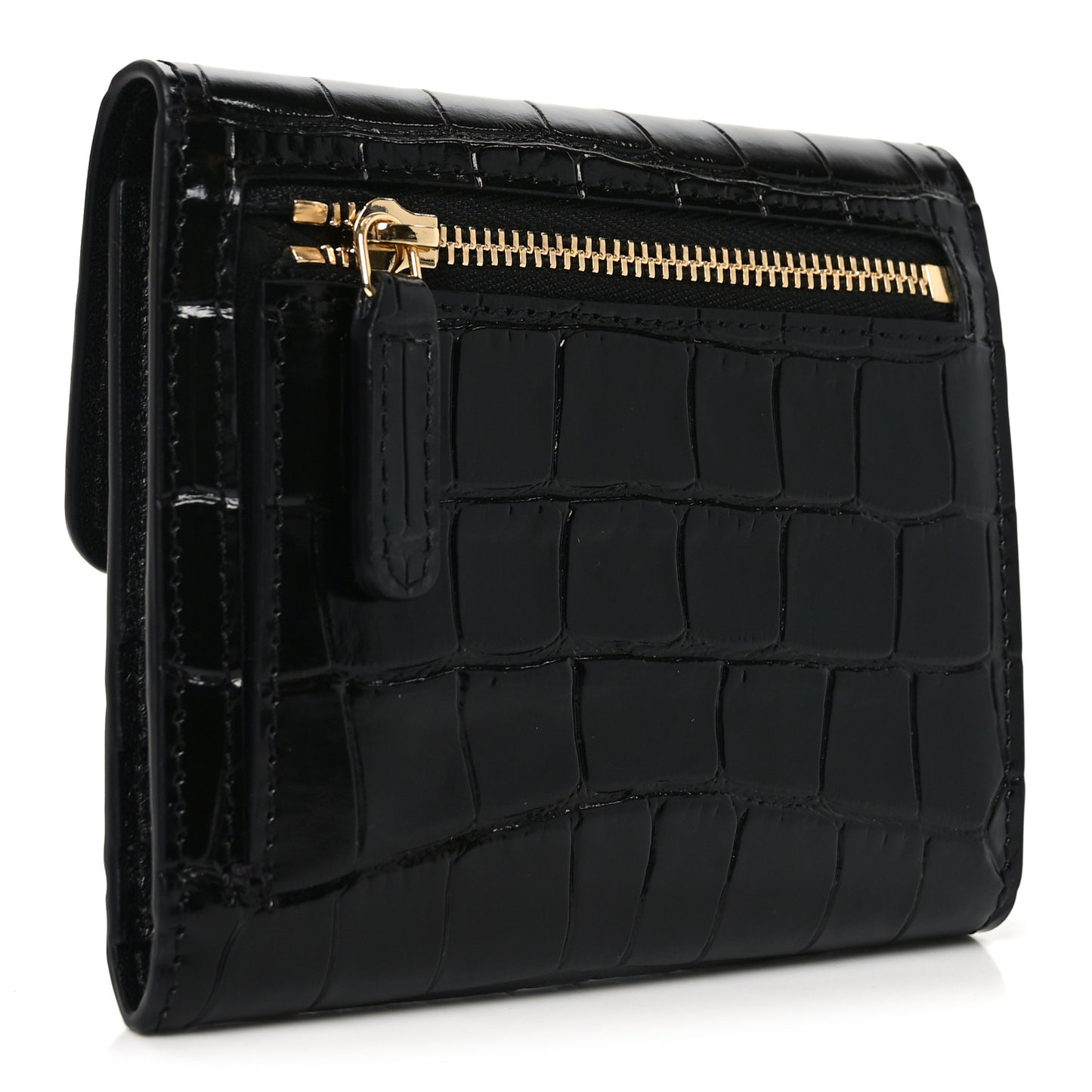 Calfskin Crocodile Embossed Crococo Flap Wallet Black