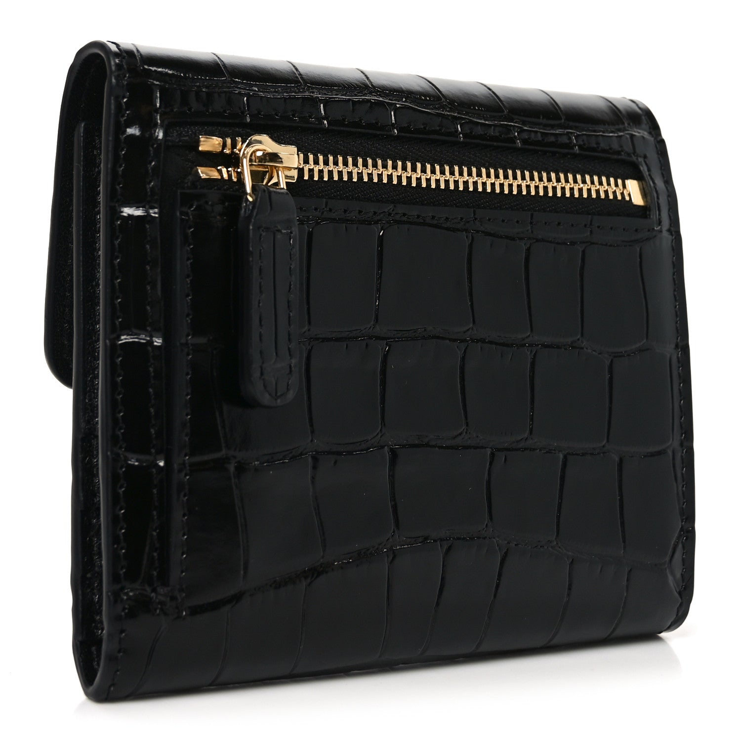 Chanel Calfskin Crocodile Embossed Crococo Flap Wallet Black 3 of 9