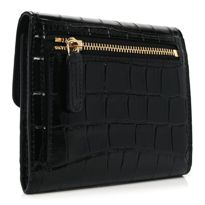 Chanel Calfskin Crocodile Embossed Crococo Flap Wallet Black 3 of 9