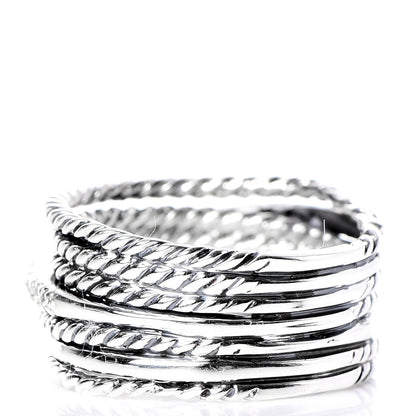 David Yurman Sterling Silver Diamond 11mm Wide Crossover Cable Ring 53 6.5 3 of 4