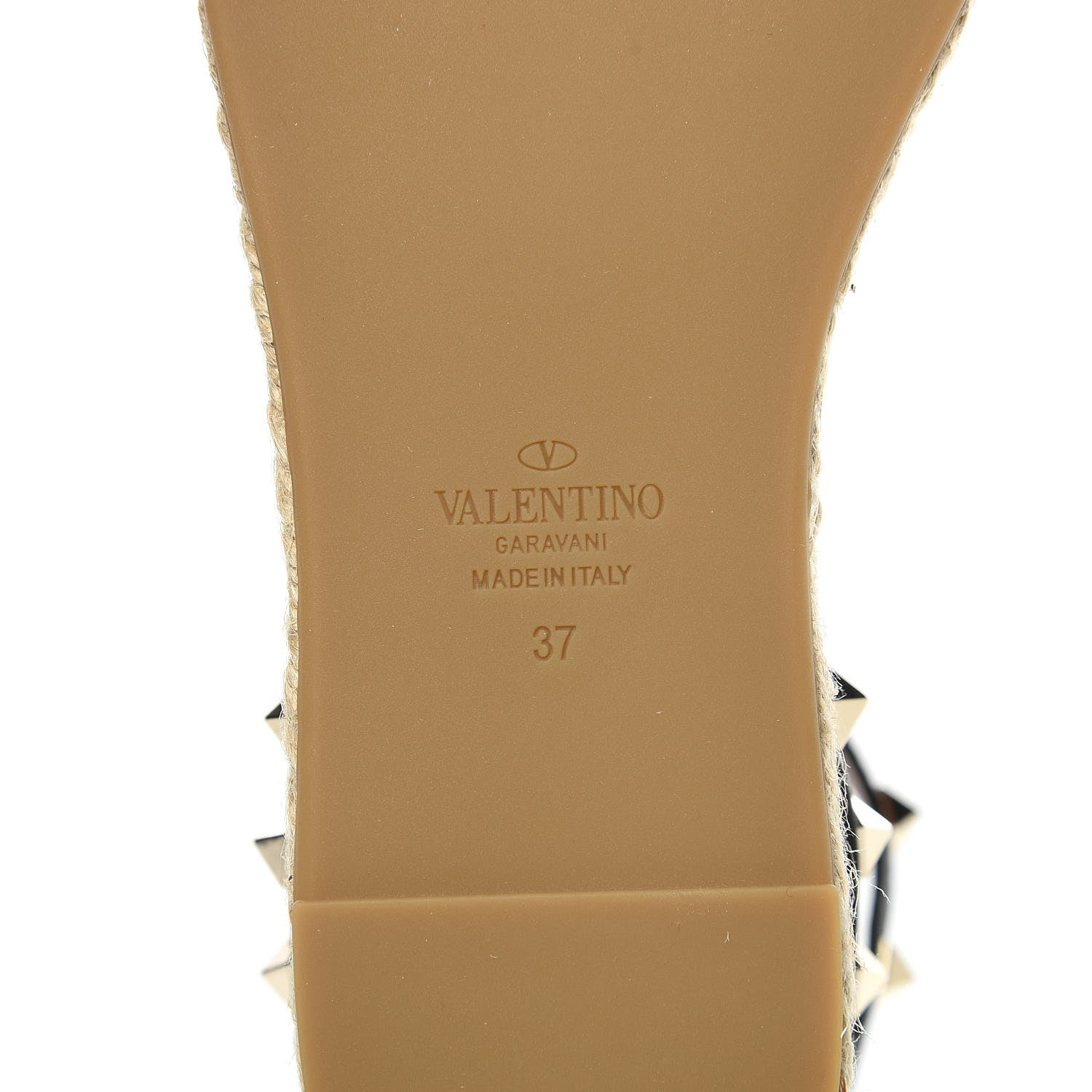 Valentino Garavani Grained Calfskin Rockstud Ankle Strap Espadrille Flat Sandals 37 Black 6 of 8