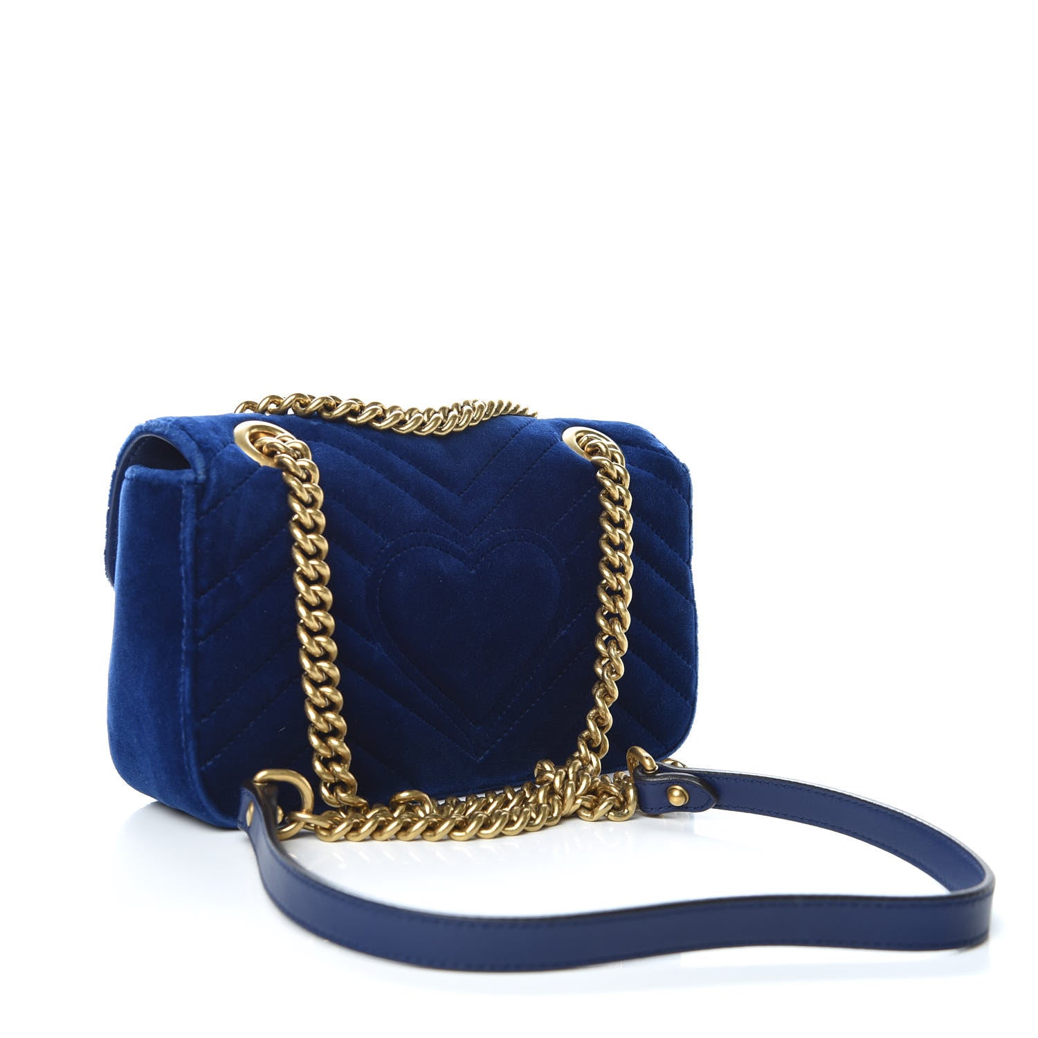 Gucci Velvet Matelasse Mini GG Marmont Shoulder Bag Cobalt Blue 3 of 12