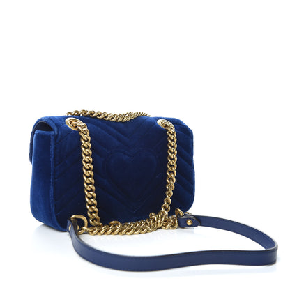Gucci Velvet Matelasse Mini GG Marmont Shoulder Bag Cobalt Blue 3 of 12