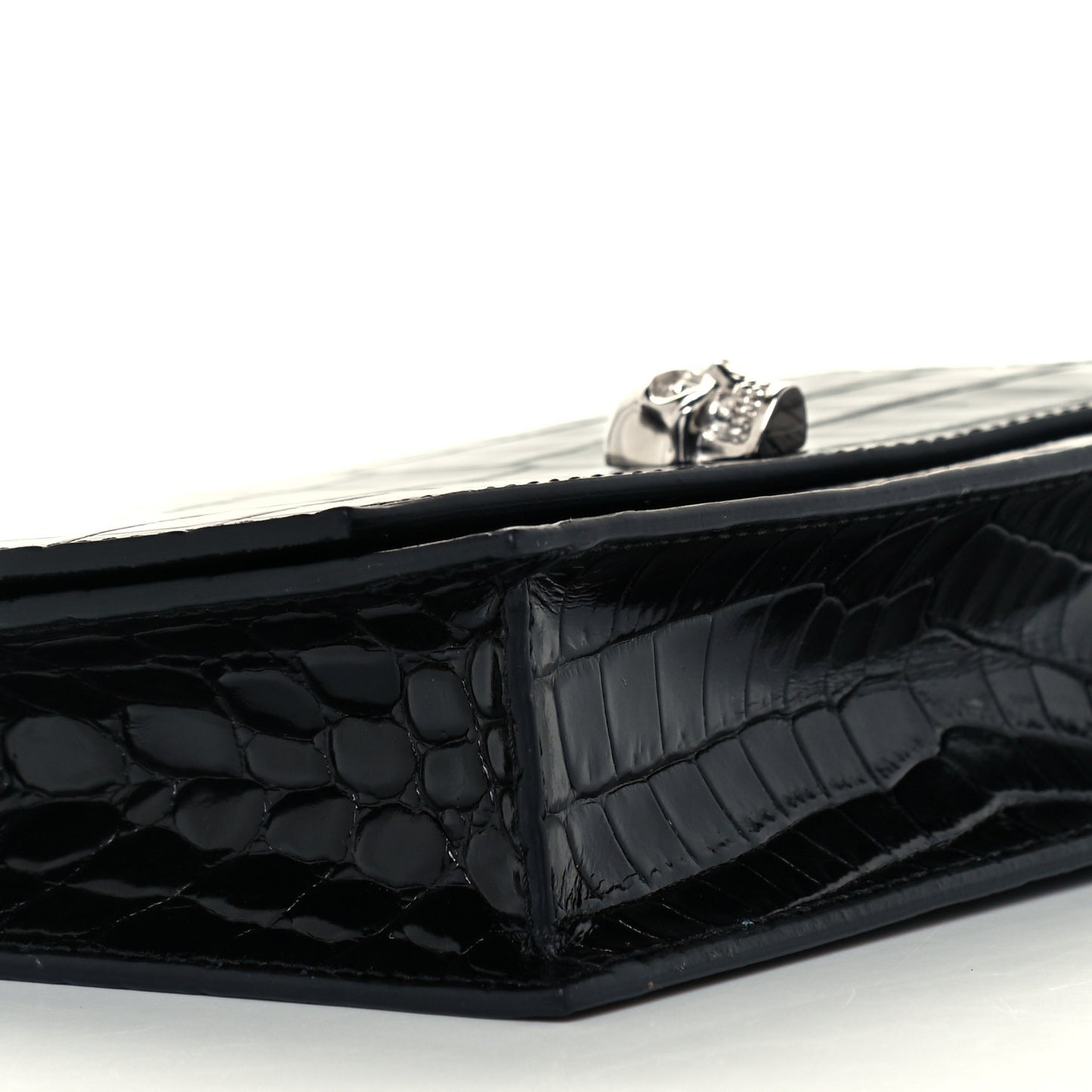 Calfskin Crocodile Embossed Skull Mini Crossbody Bag Black