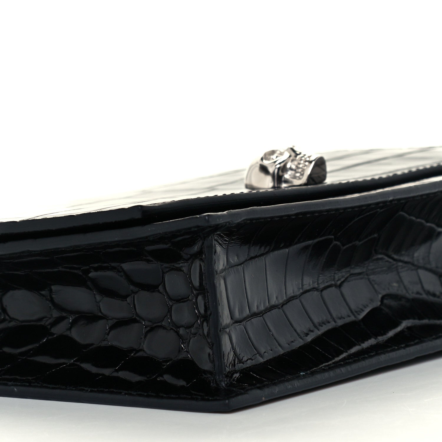 Alexander McQueen Calfskin Crocodile Embossed Skull Mini Crossbody Bag Black 8 of 9