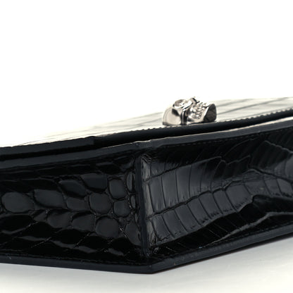 Alexander McQueen Calfskin Crocodile Embossed Skull Mini Crossbody Bag Black 8 of 9
