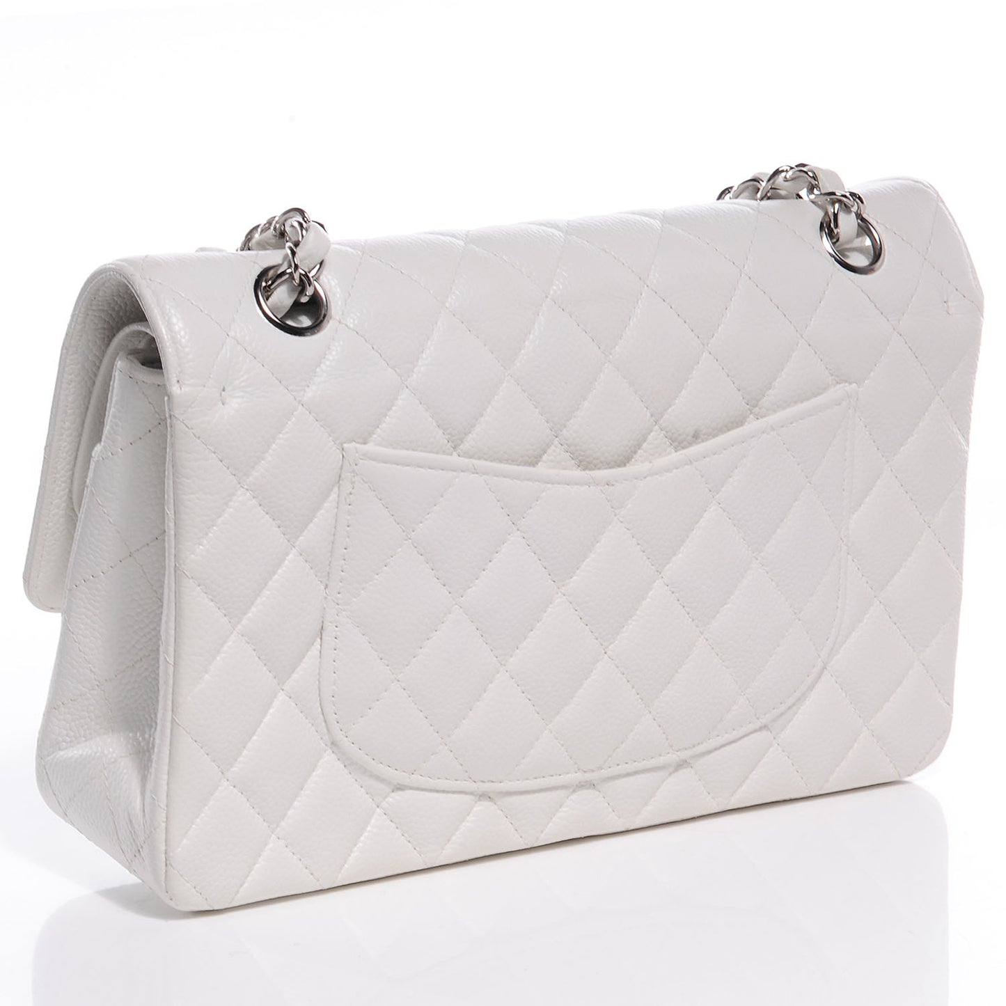 Caviar Quilted Medium Double Flap White