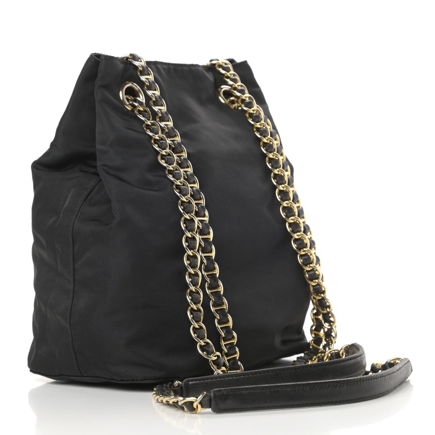 Nylon Tessuto Acciaio Chain Shoulder Bag Black