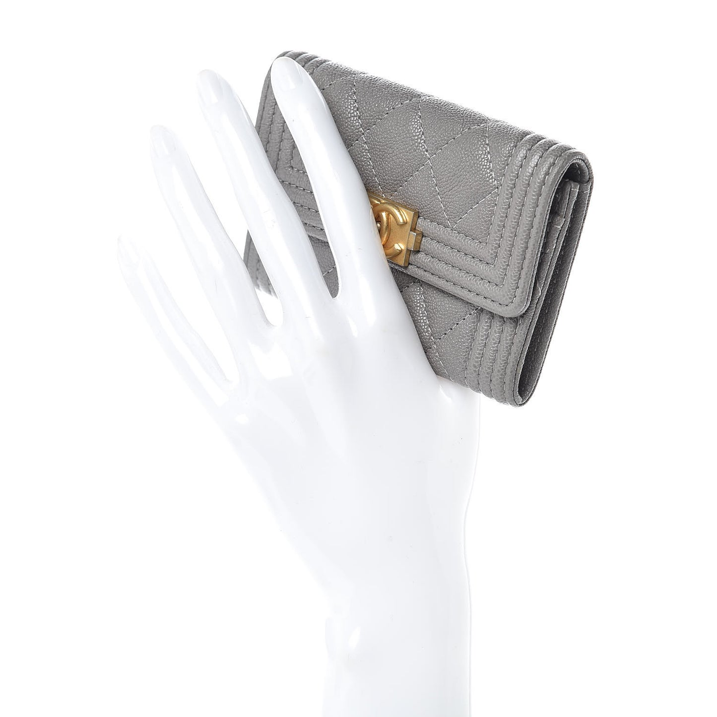 Caviar Quilted Boy Flap Card Holder Grey