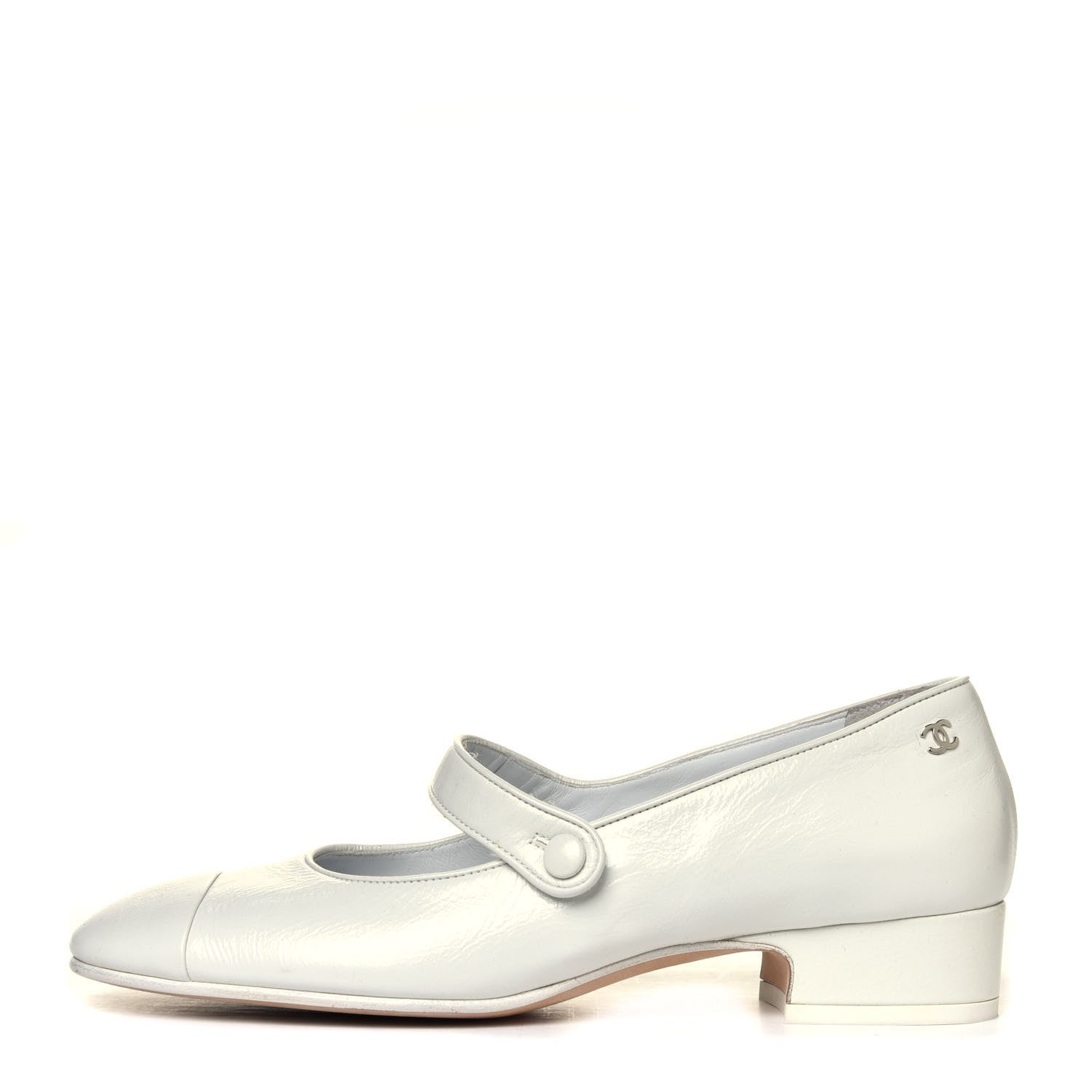 Chanel Patent Calfskin Mary Jane Strap Pumps 38.5 White 1 of 12
