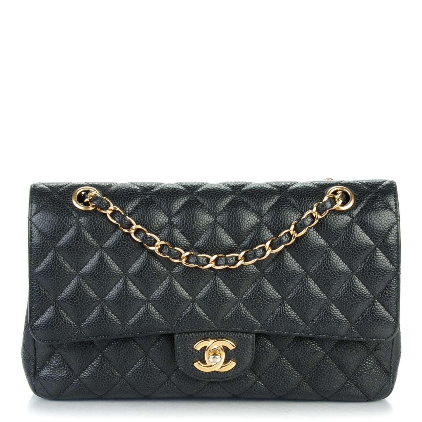 Caviar Quilted Medium Double Flap Black