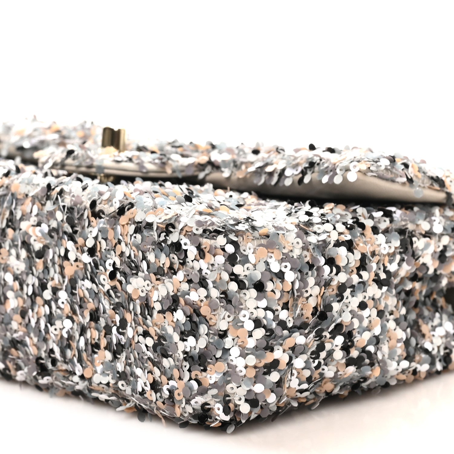 Chanel Sequin Quilted Small Single Flap Grey Black White Pearly White 9 of 10