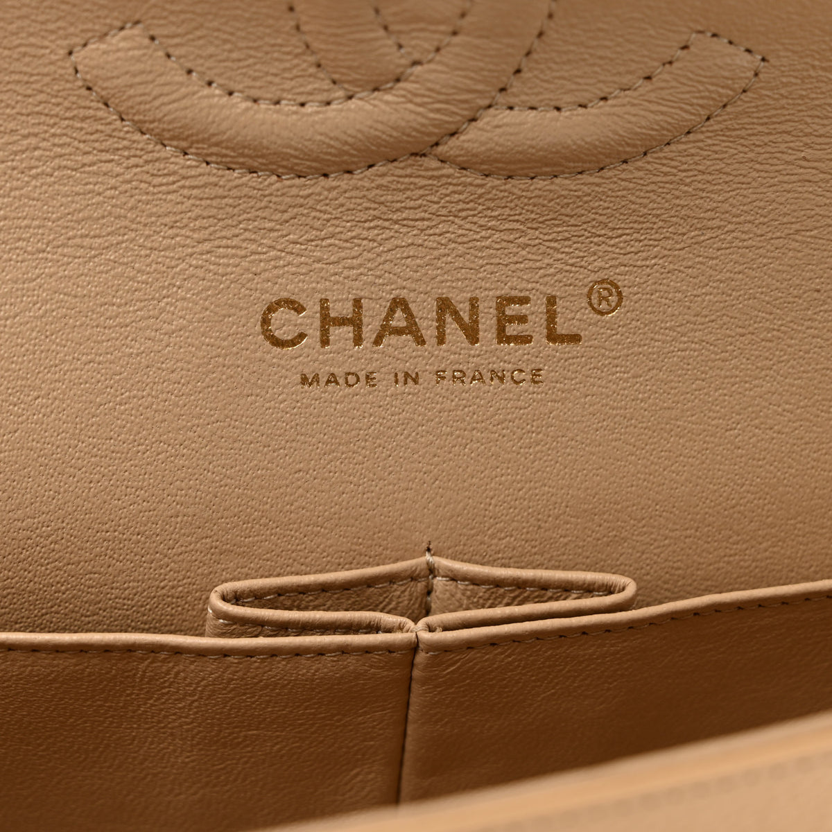 Caviar Quilted Medium Double Flap Beige