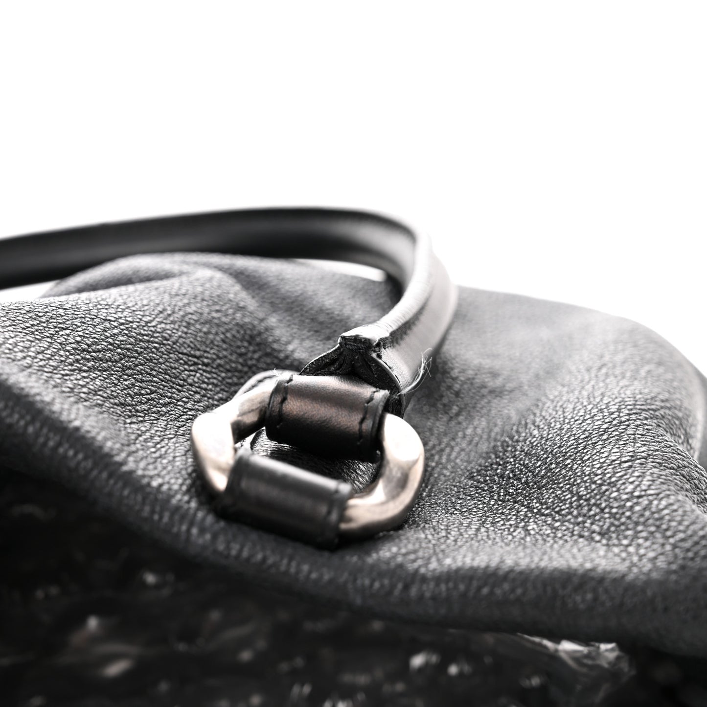 Washed Calfskin Drawstring Tote Black