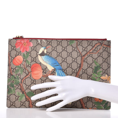 Gucci GG Supreme Monogram Tian Large Zip Pouch Beige Multicolor Red 2 of 10