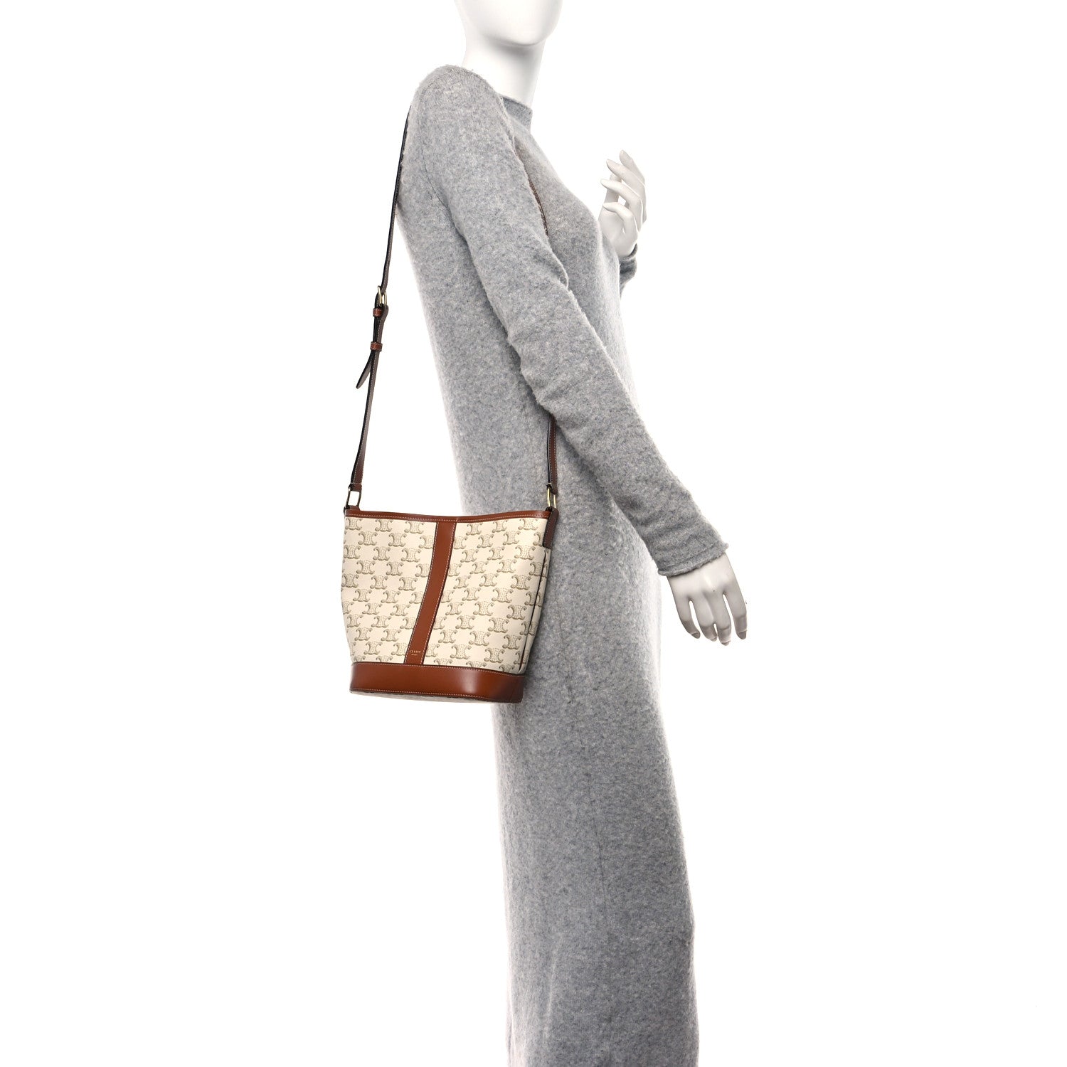 Celine Triomphe Canvas Calfskin Small Bucket Bag White 2 of 10