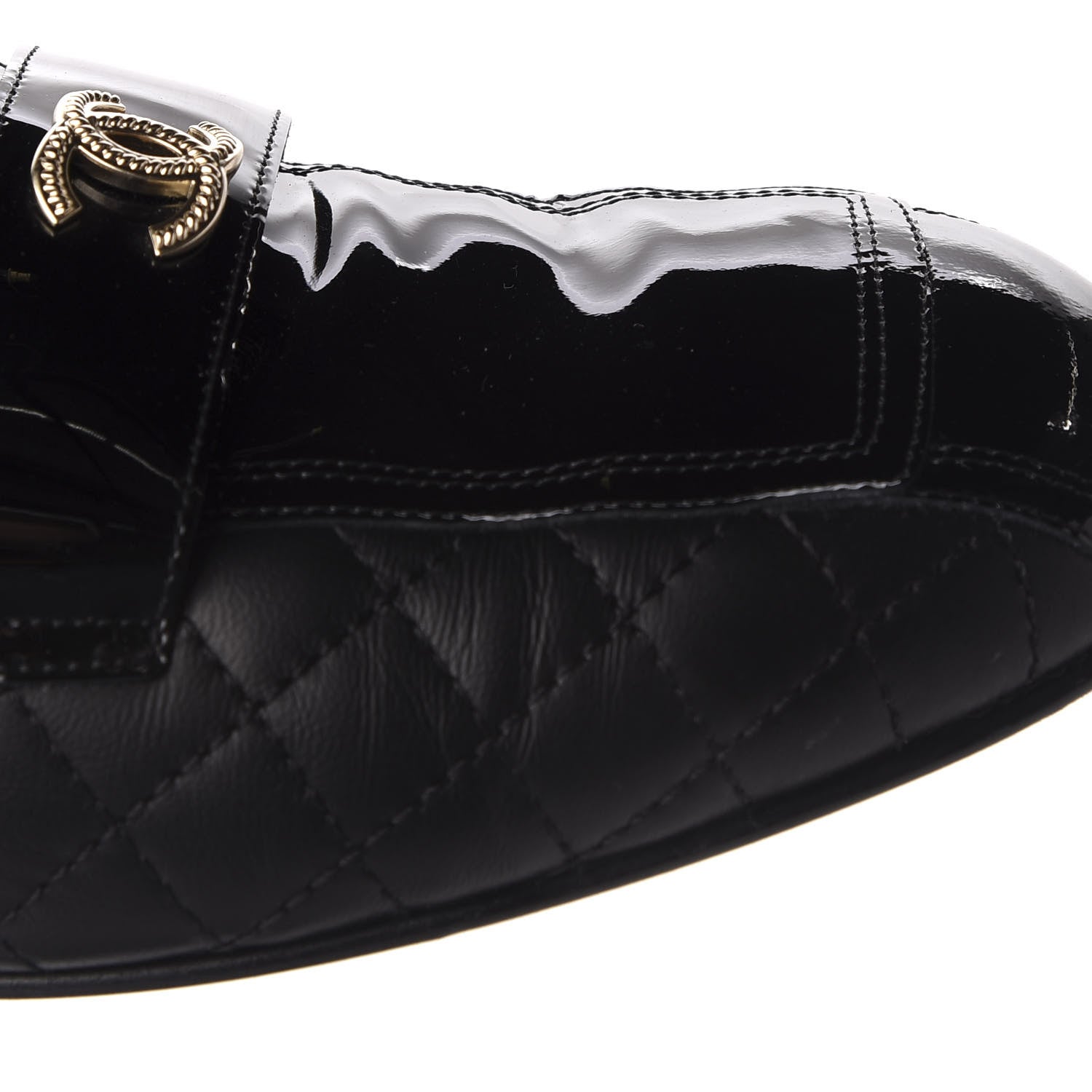 Chanel Patent Calfskin Quilted Womens CC Loafers 40 Black 12 of 15