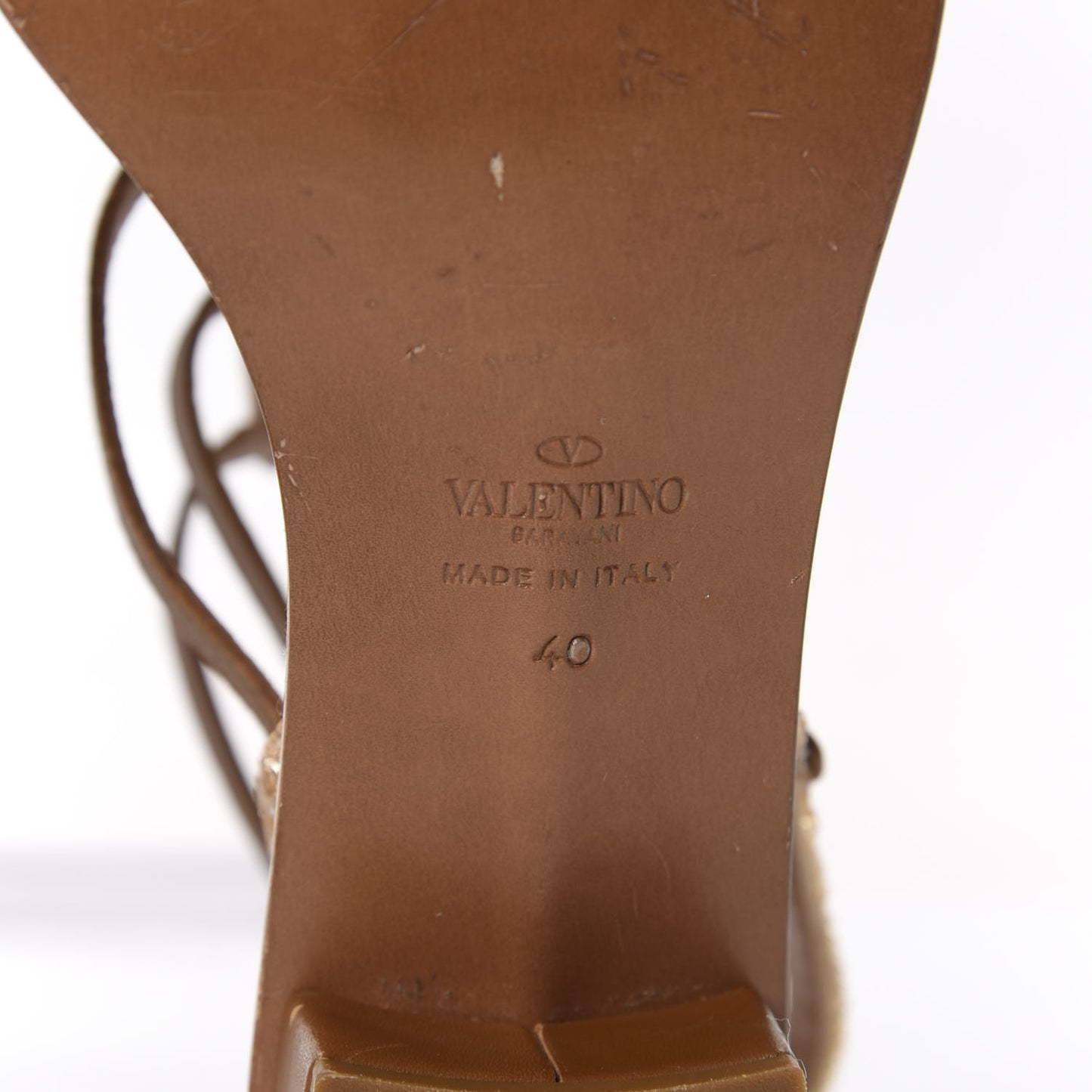 Calfskin Beaded Gladiator Ankle Wrap Low Heel Thong Sandals 40 Brown
