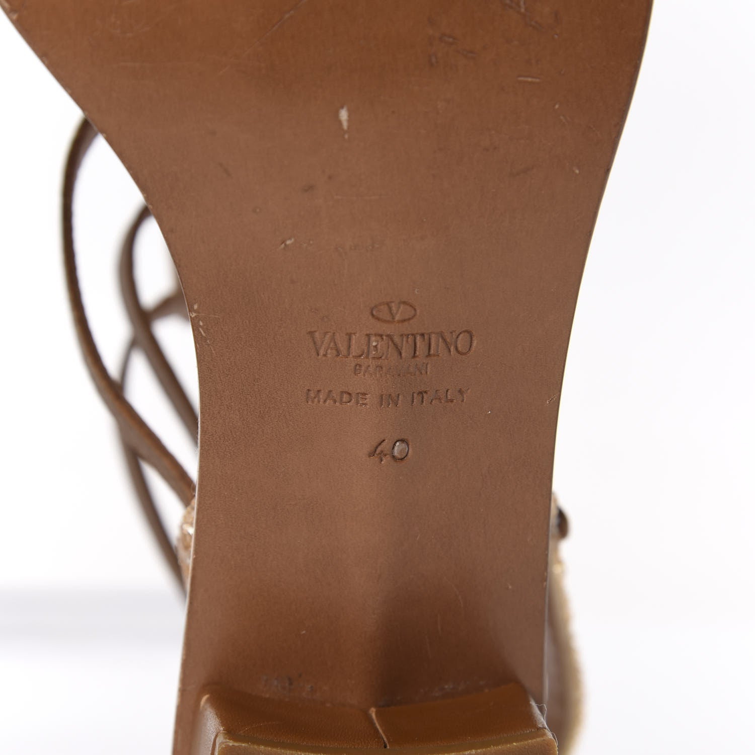 Valentino Garavani Calfskin Beaded Gladiator Ankle Wrap Low Heel Thong Sandals 40 Brown 8 of 8