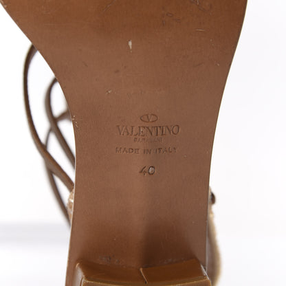 Valentino Garavani Calfskin Beaded Gladiator Ankle Wrap Low Heel Thong Sandals 40 Brown 8 of 8