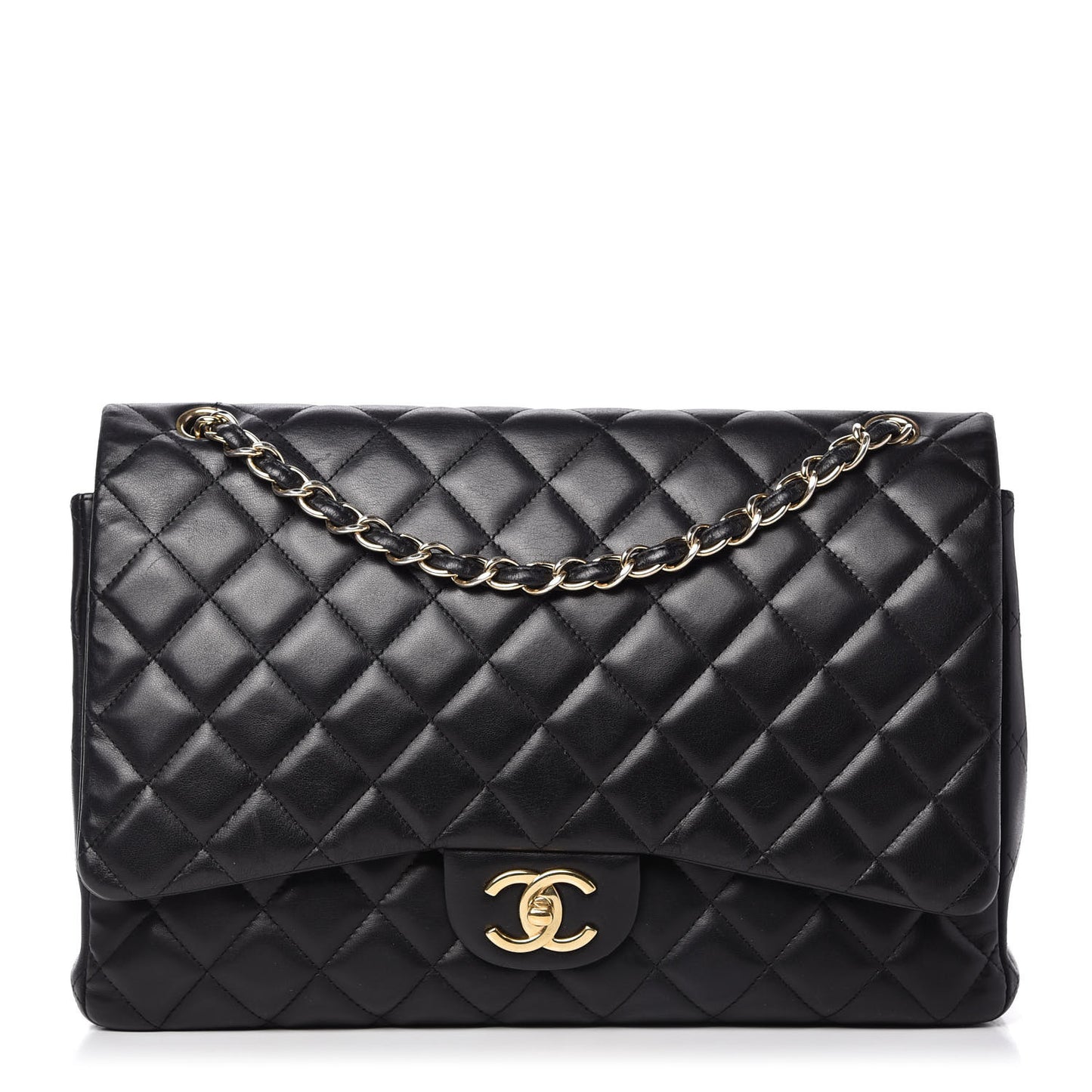 Lambskin Quilted Maxi Double Flap Black