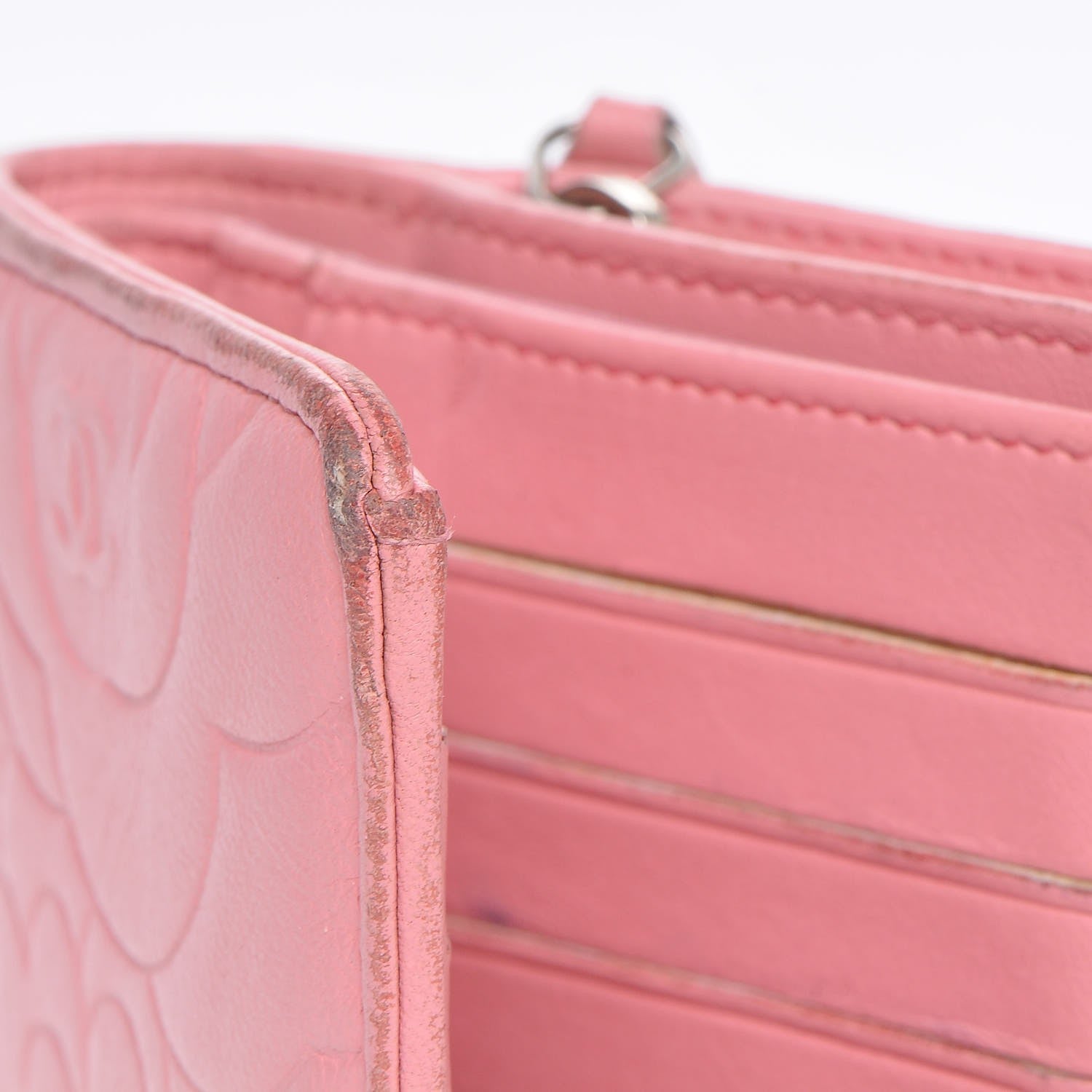 Chanel Lambskin Camellia Embossed L-Zip Pocket Wallet Pink 5 of 13