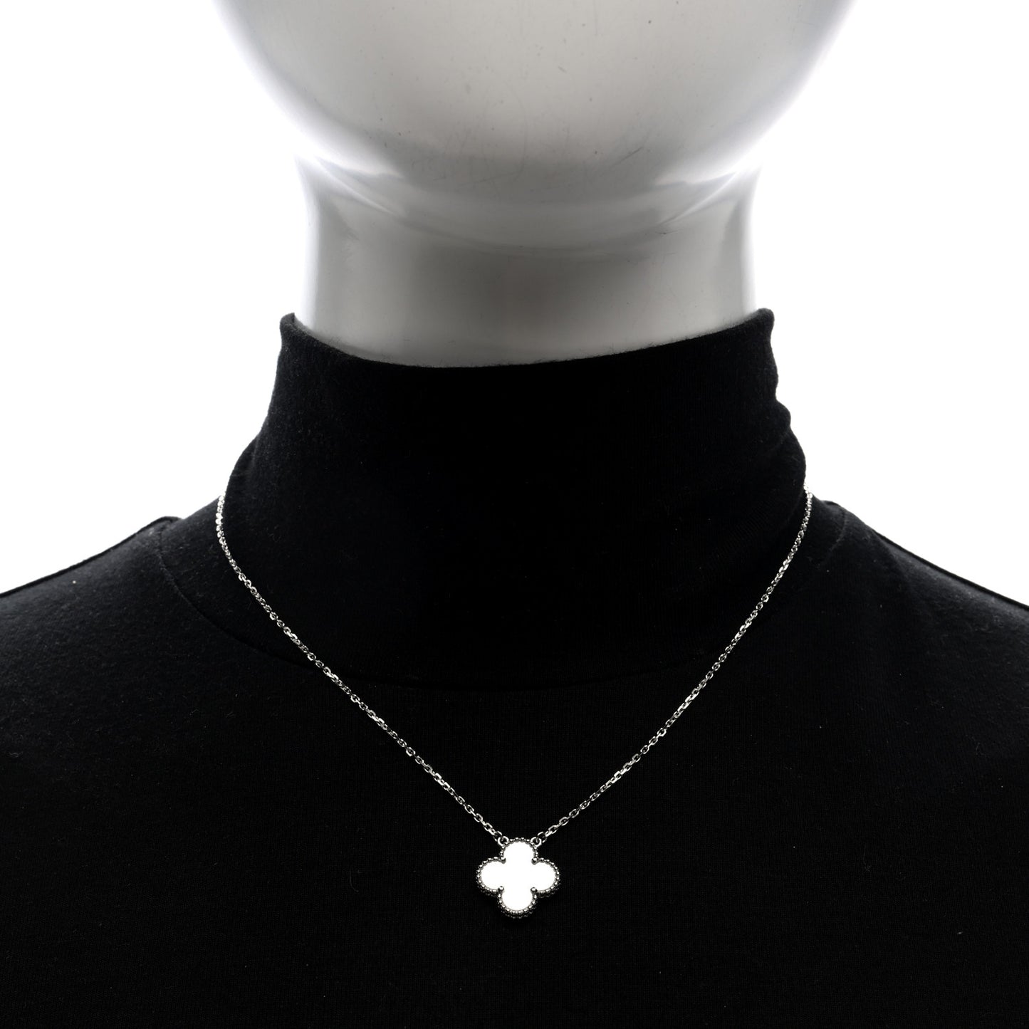 18K White Gold Mother Of Pearl Vintage Alhambra Pendant Necklace