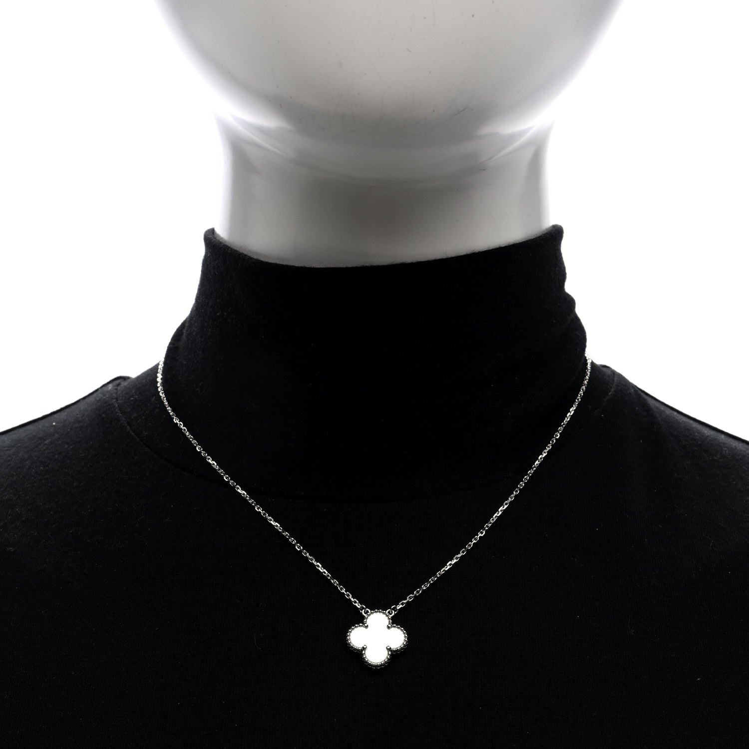 Van Cleef & Arpels 18K White Gold Mother Of Pearl Vintage Alhambra Pendant Necklace 2 of 5