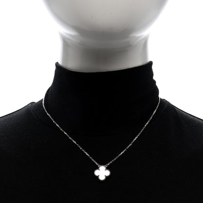 Van Cleef & Arpels 18K White Gold Mother Of Pearl Vintage Alhambra Pendant Necklace 2 of 5