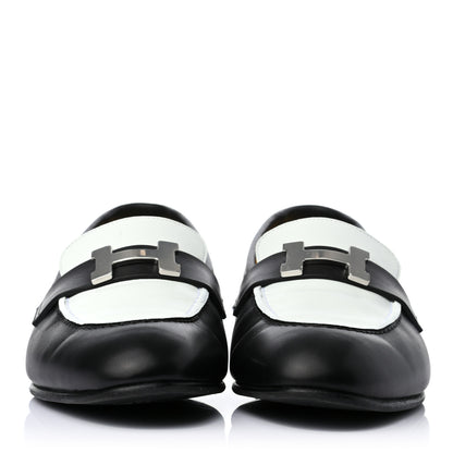 Hermes Calfskin Womens Paris Loafers 38 Black White 2 of 8