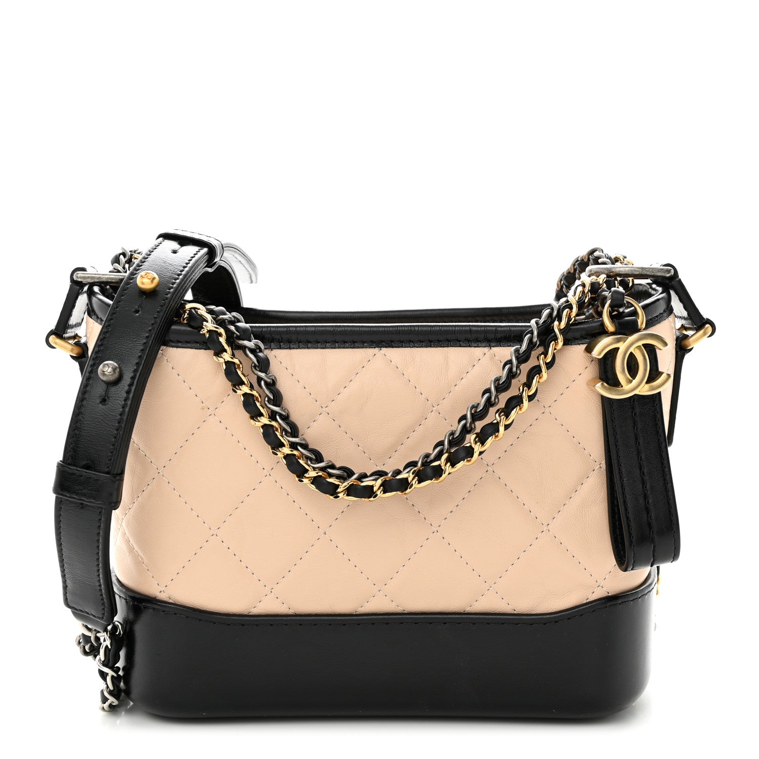 Chanel Aged Calfskin Quilted Small Gabrielle Hobo Beige Black 1 of 11