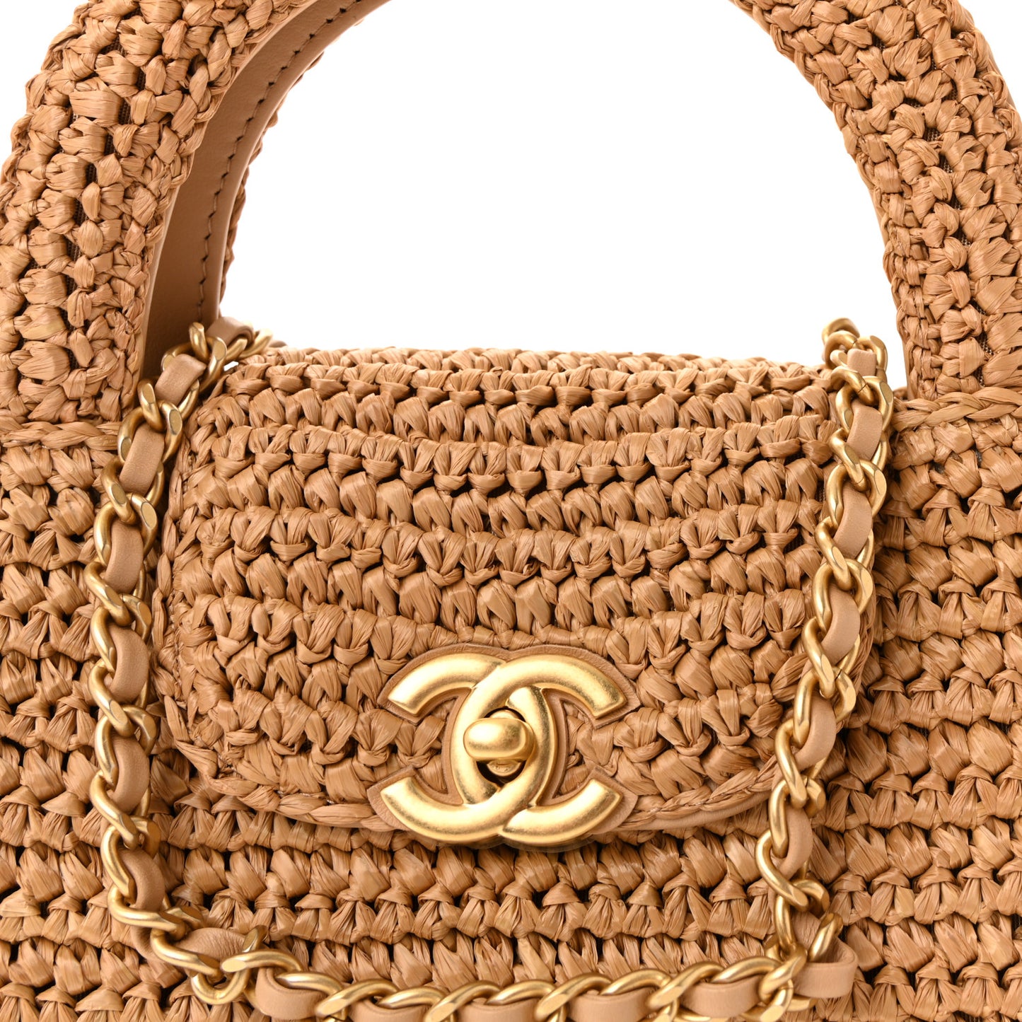 Braided Raffia Nano Kelly Flap Bag Dark Beige