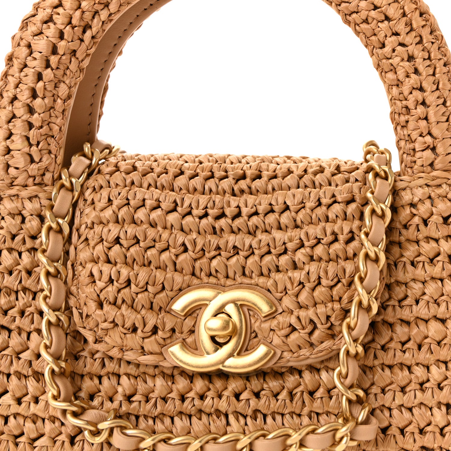 Chanel Braided Raffia Nano Kelly Flap Bag Dark Beige 8 of 11