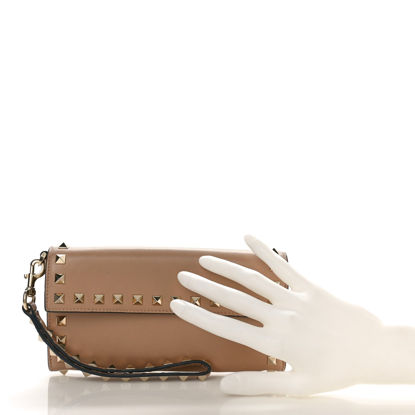 Calfskin Rockstud Wristlet Travel Wallet Soft Noisette