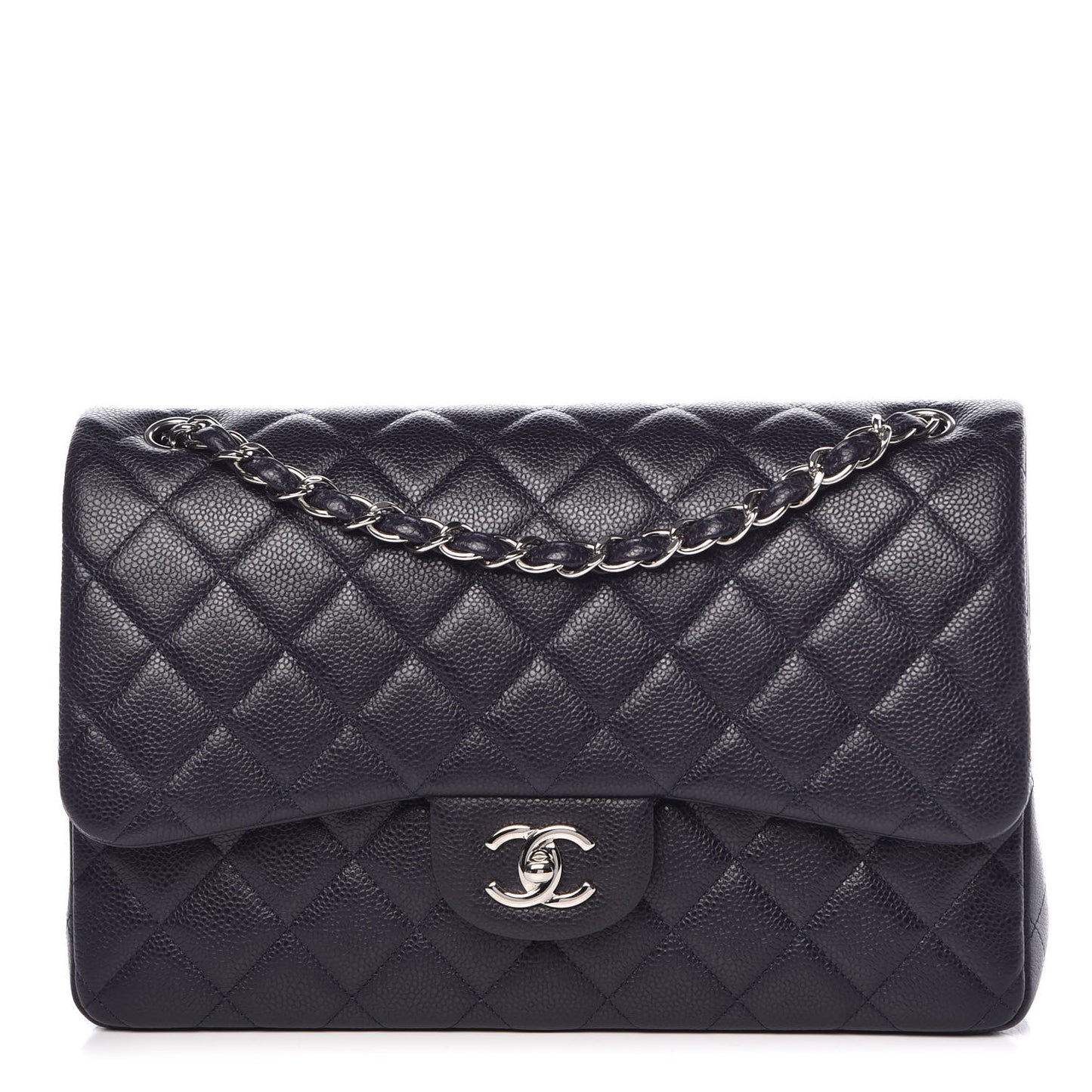 Caviar Quilted Jumbo Double Flap Navy Blue