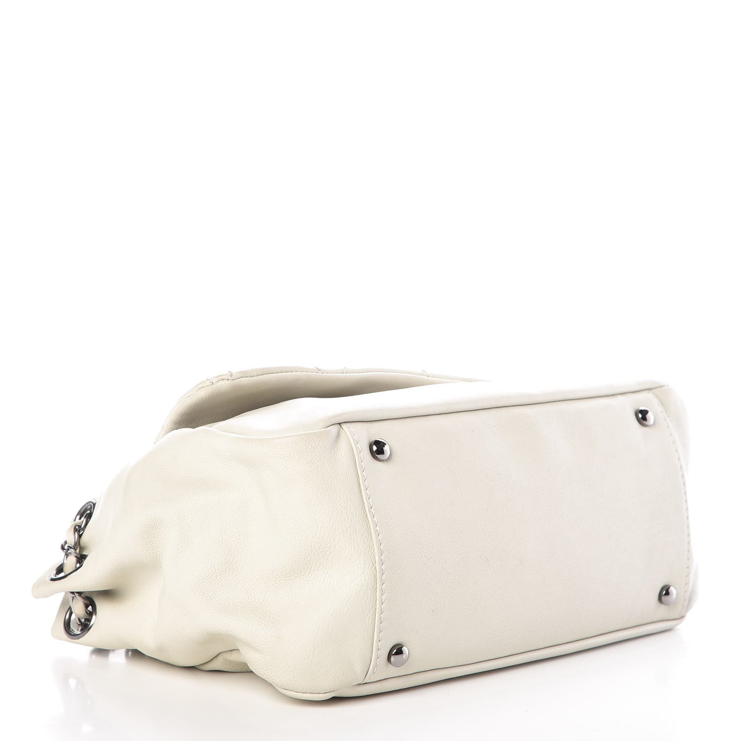Calfskin Diamond Stitch Accordion Flap White