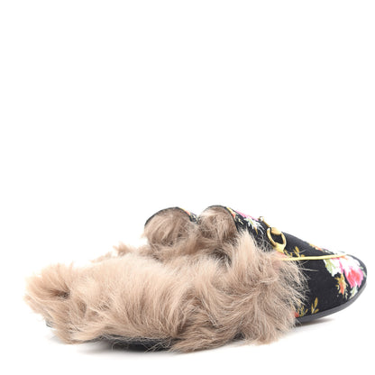 Gucci Velvet Fur Floral Womens Princetown Slippers 39.5 Black 4 of 9