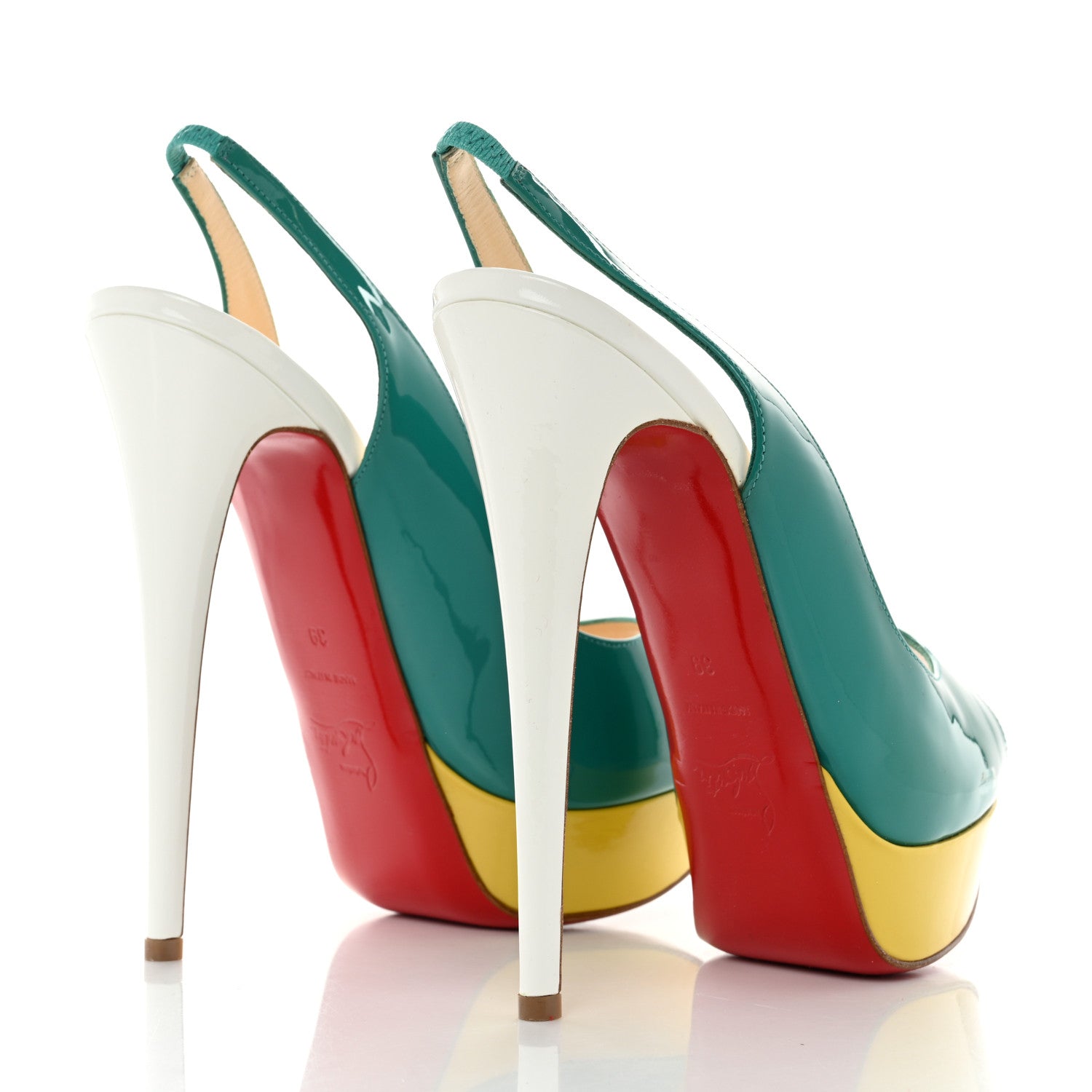 Christian Louboutin Patent Lady Peep Sling 150 Pumps 39 Jade Mimosa 4 of 11