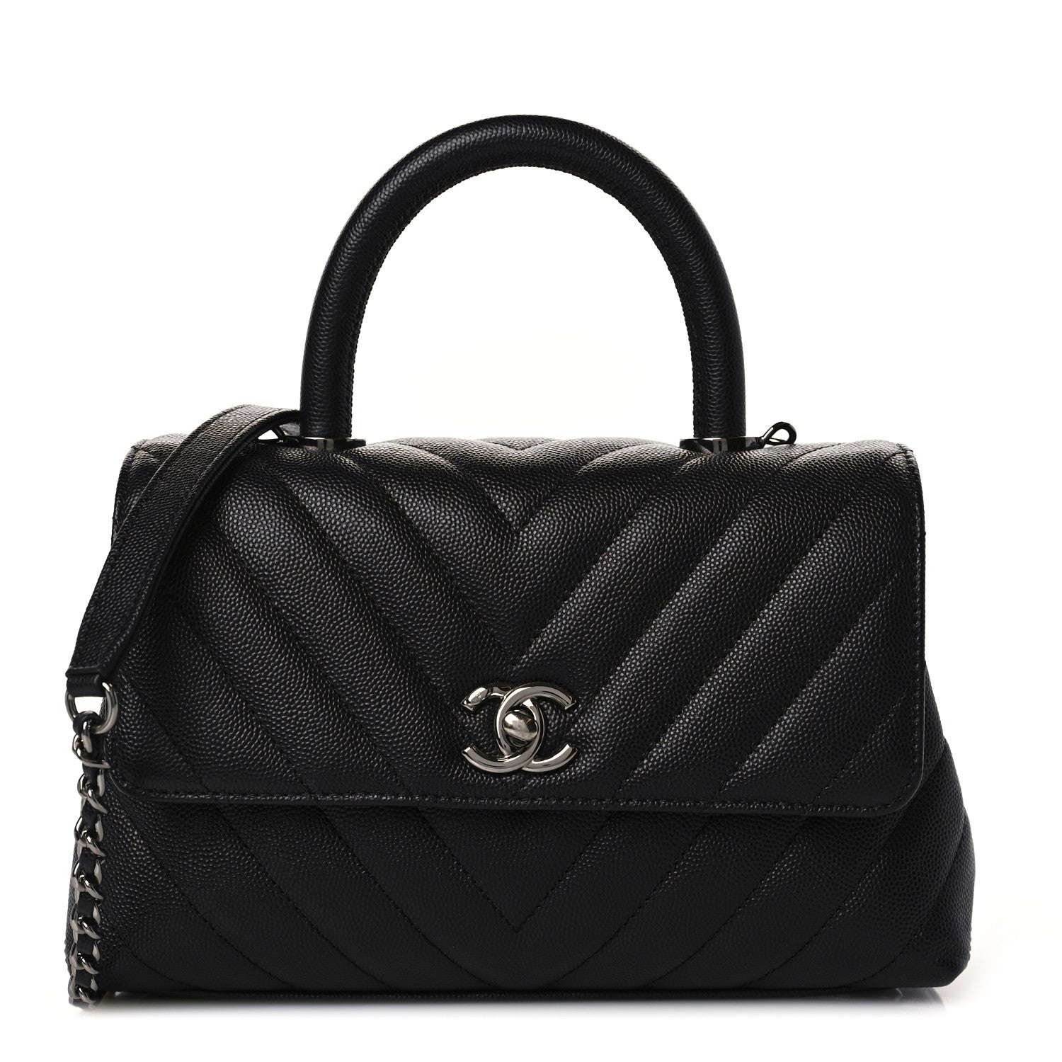 Chanel Caviar Chevron Quilted Mini Coco Handle Flap Black 1 of 8