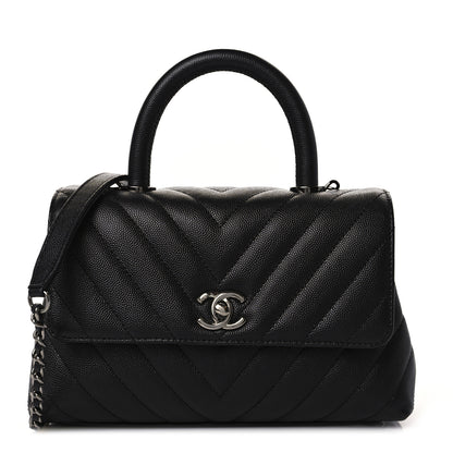 Chanel Caviar Chevron Quilted Mini Coco Handle Flap Black 1 of 8
