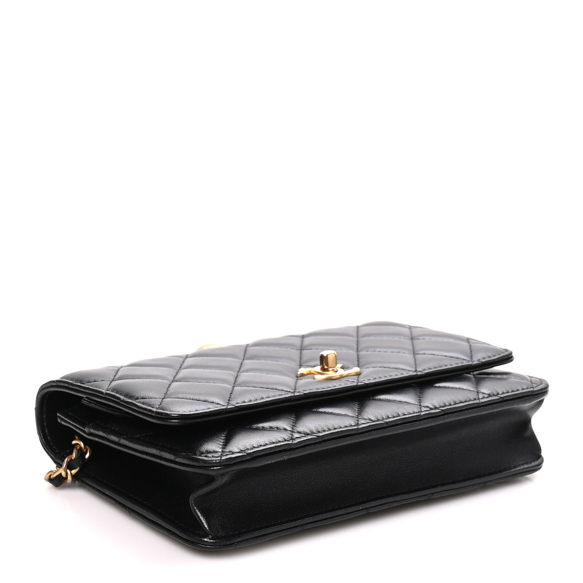 Lambskin Quilted CC Pearl Crush Wallet on Chain WOC Black