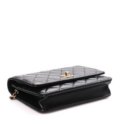 Chanel Lambskin Quilted CC Pearl Crush Wallet on Chain WOC Black 3 of 10
