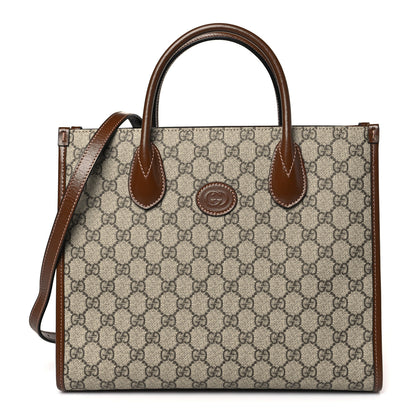 Gucci GG Supreme Monogram Azalea Calfskin Small Retro Interlocking G Tote Bag Beige Ebony Brown Sugar 1 of 9