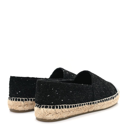 Chanel Tweed Patent Goatskin Sequin CC Espadrilles 40 Black 5 of 10
