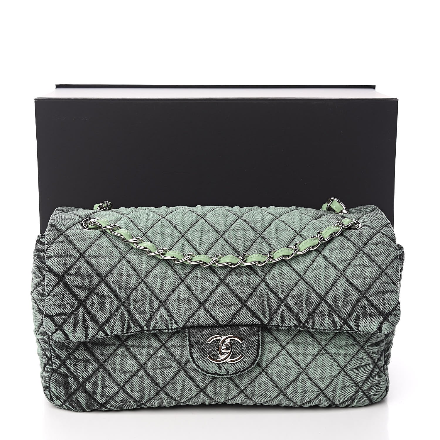 Chanel Denim Quilted Denimpression Flap Green Black 11 of 11