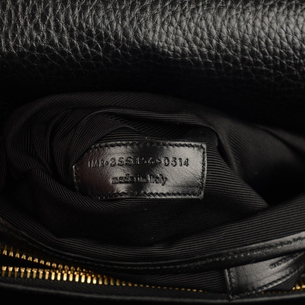 Grained Calfskin Medium Moujik Top Handle Bag Black